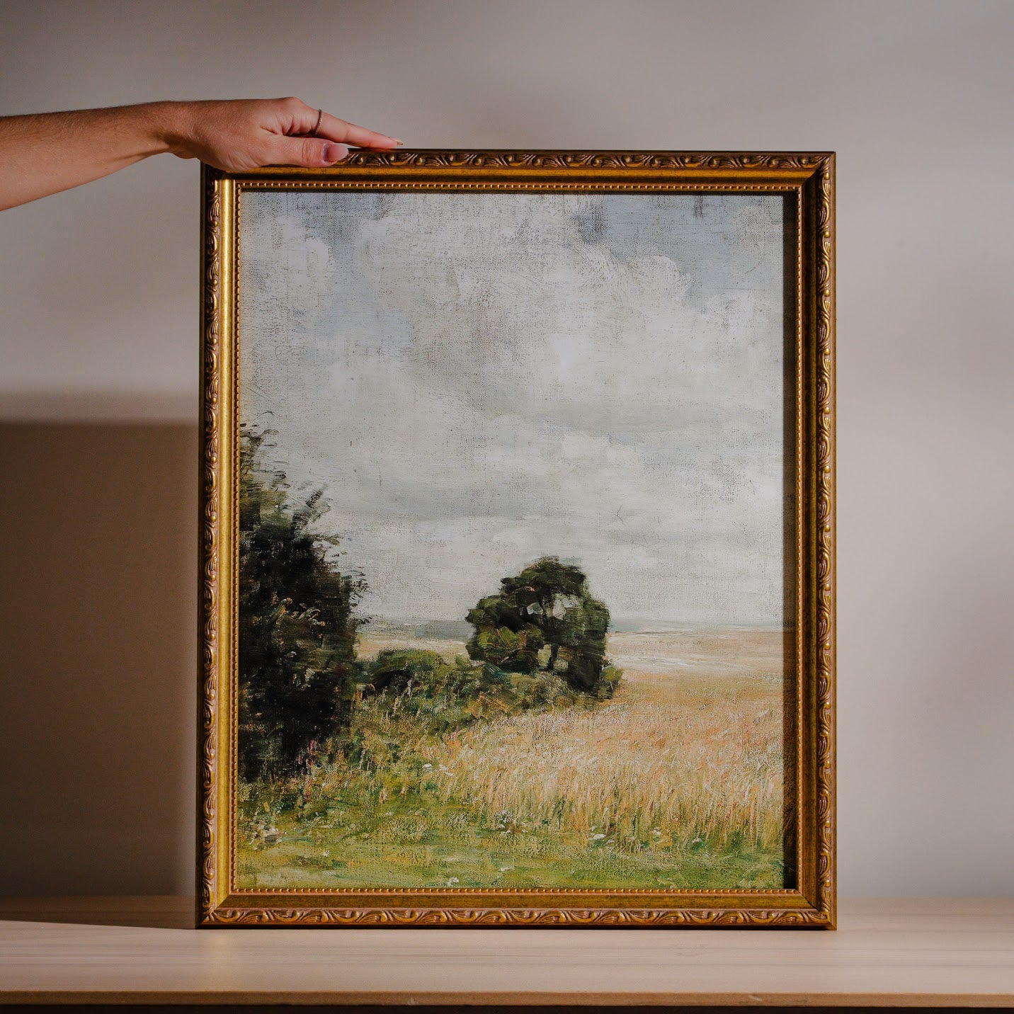 Golden Field Vintage Landscape Painting | Art Print