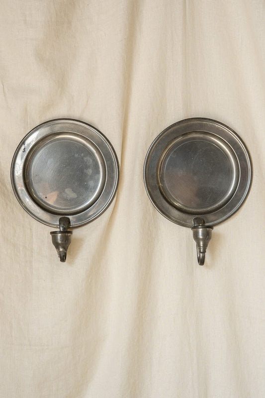 Pair of Pewter Woodbury Candle Wall Sconces - IDYLL MANOR