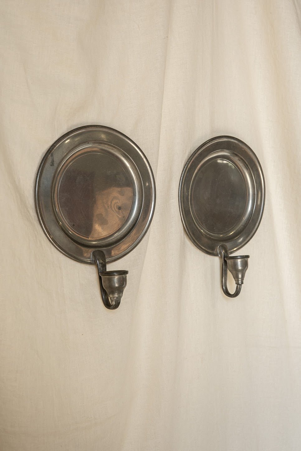 Pair of Pewter Woodbury Candle Wall Sconces - IDYLL MANOR