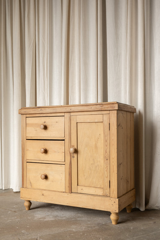 Antique Pine Cabinet | 3 Drawer & Cupboard Sideboard - IDYLL MANOR
