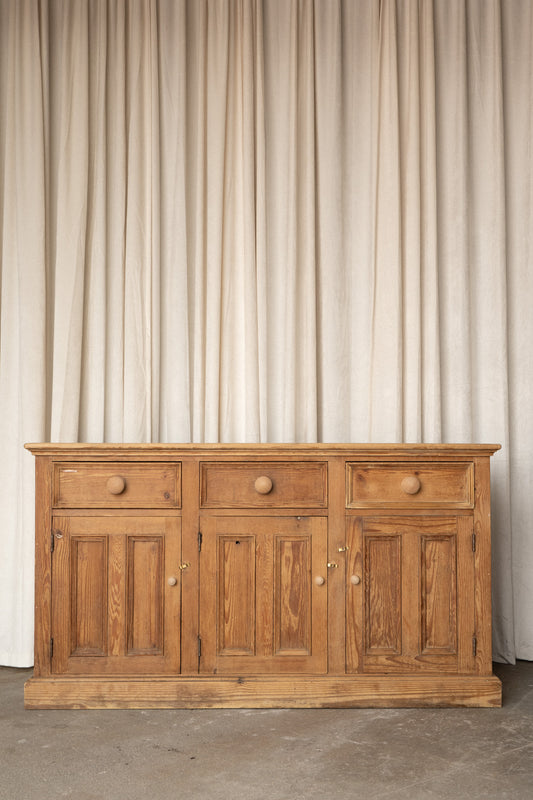 Antique Pine Sideboard | 3 Drawer 3 Door Cabinet with Plinth Base - IDYLL MANOR