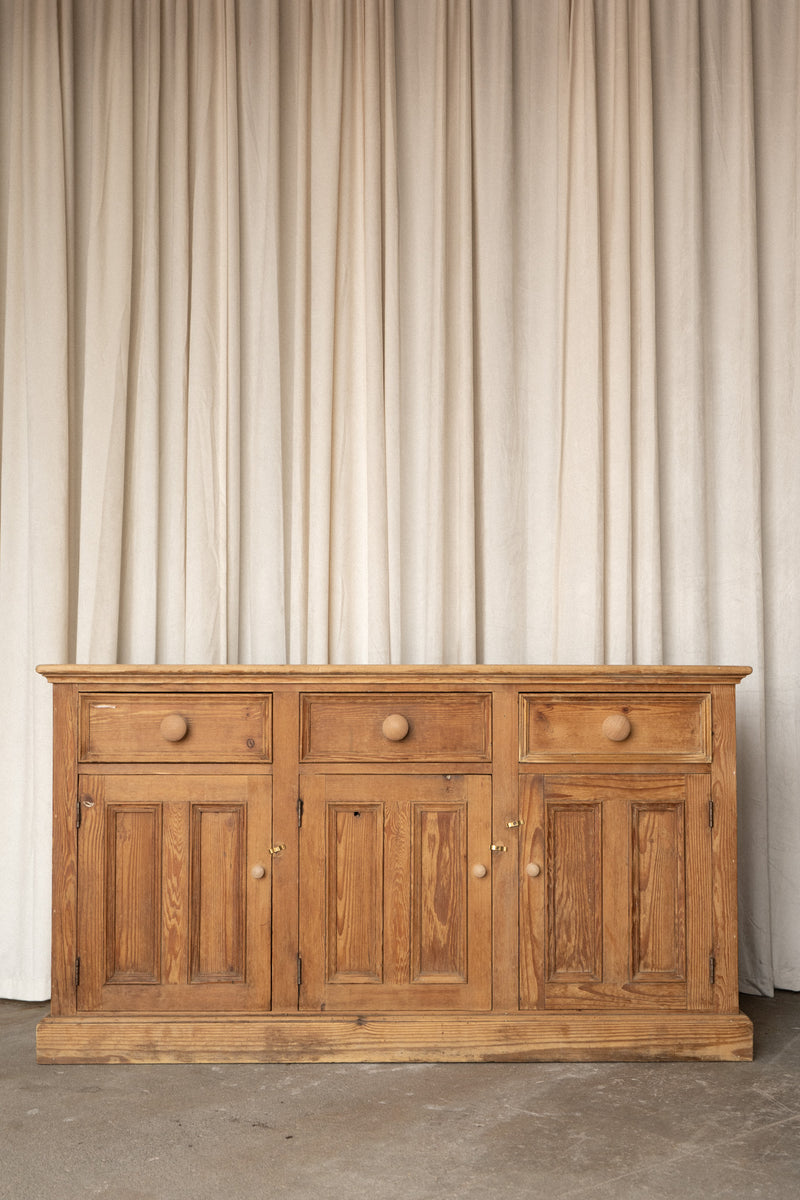 Antique Pine Sideboard | 3 Drawer 3 Door Cabinet with Plinth Base - IDYLL MANOR