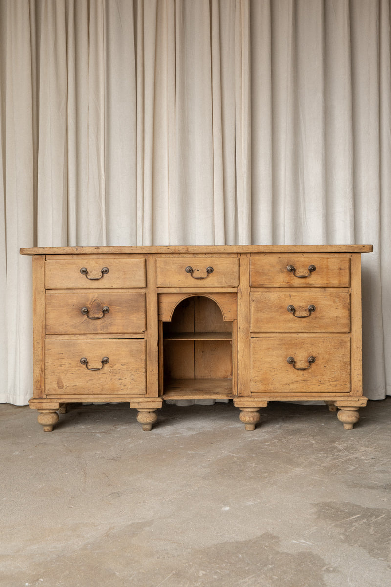 Victorian Pine Sideboard | Antique 7 Drawer Server with Bun Feet - IDYLL MANOR