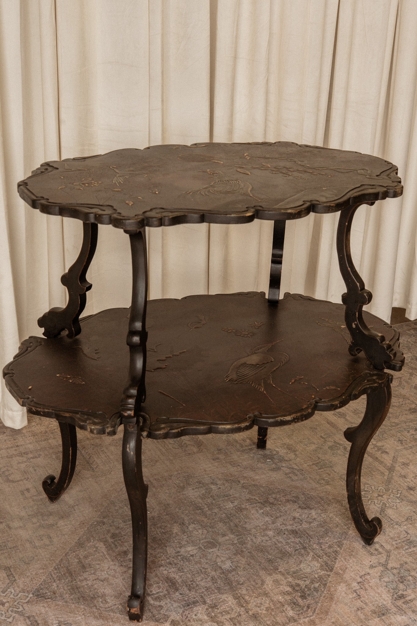 French Jappaned Chinoiserie Two Tier Tea Table - IDYLL MANOR
