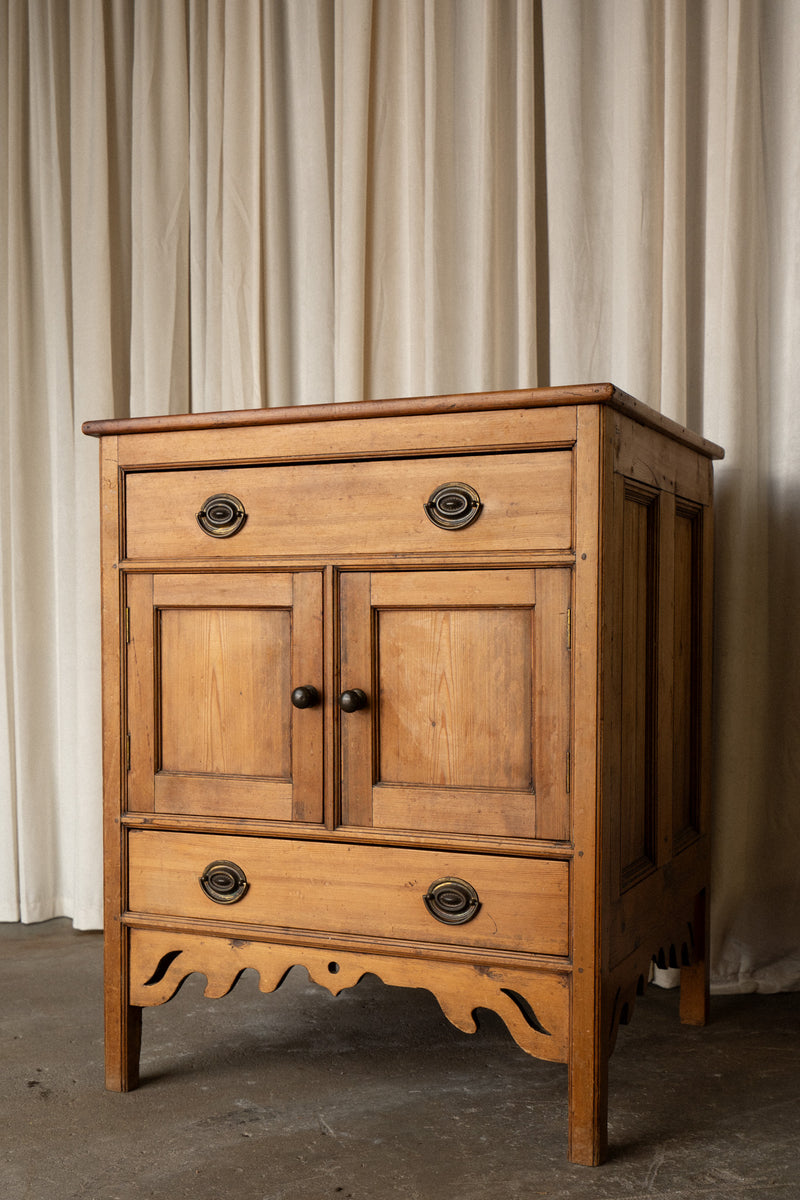 Tall Pine Kitchen Cupboard | Square Cabinet with Carved Detail - IDYLL MANOR