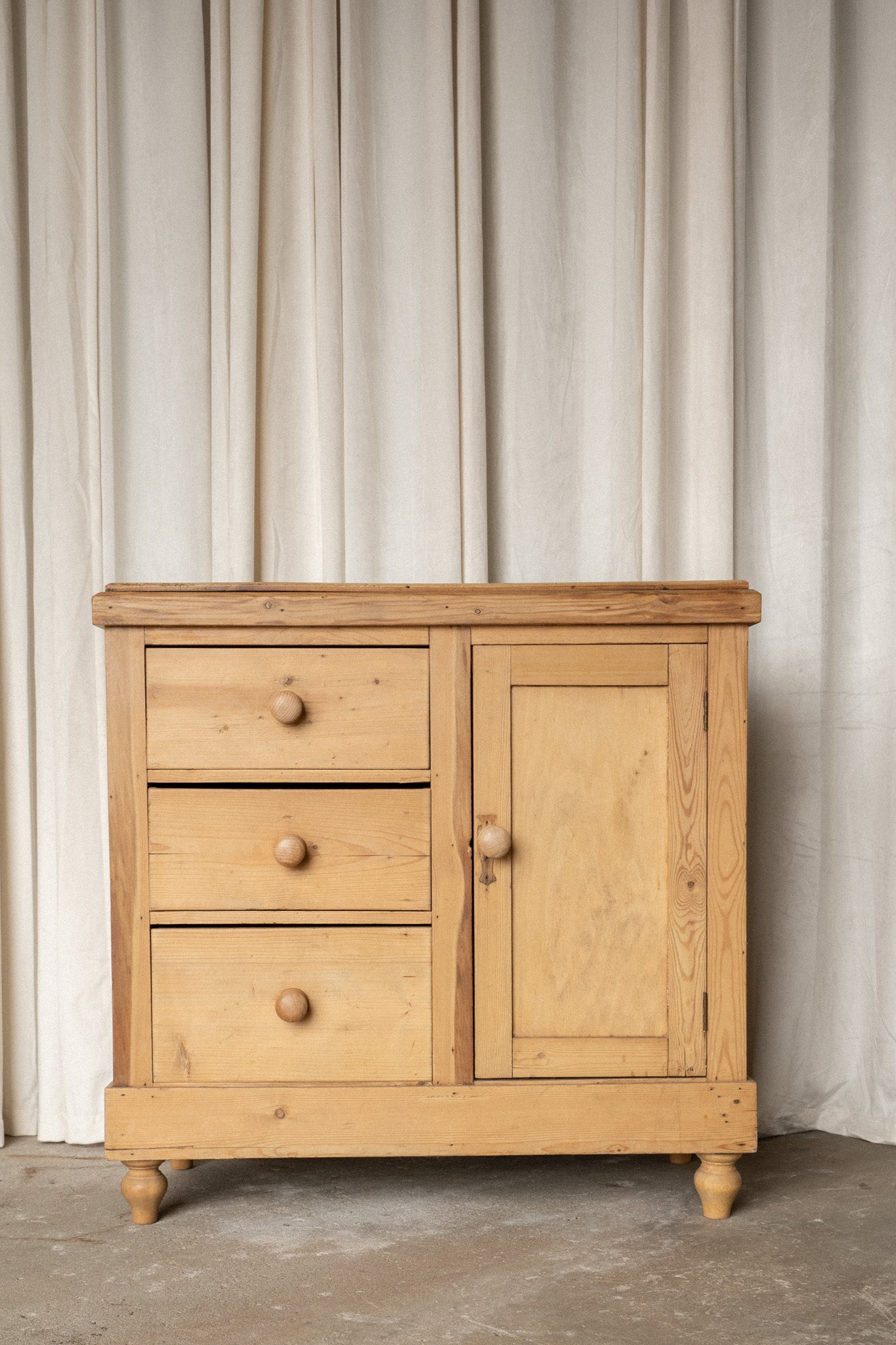 Antique Pine Cabinet | 3 Drawer & Cupboard Sideboard - IDYLL MANOR