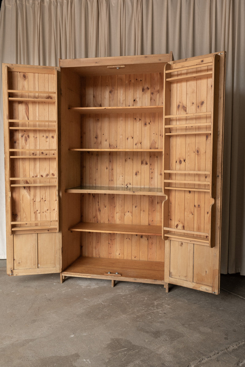 Tall Antique Pine Kitchen Pantry Larder Cabinet | English Spice Cupboard with Tile Shelf - IDYLL MANOR