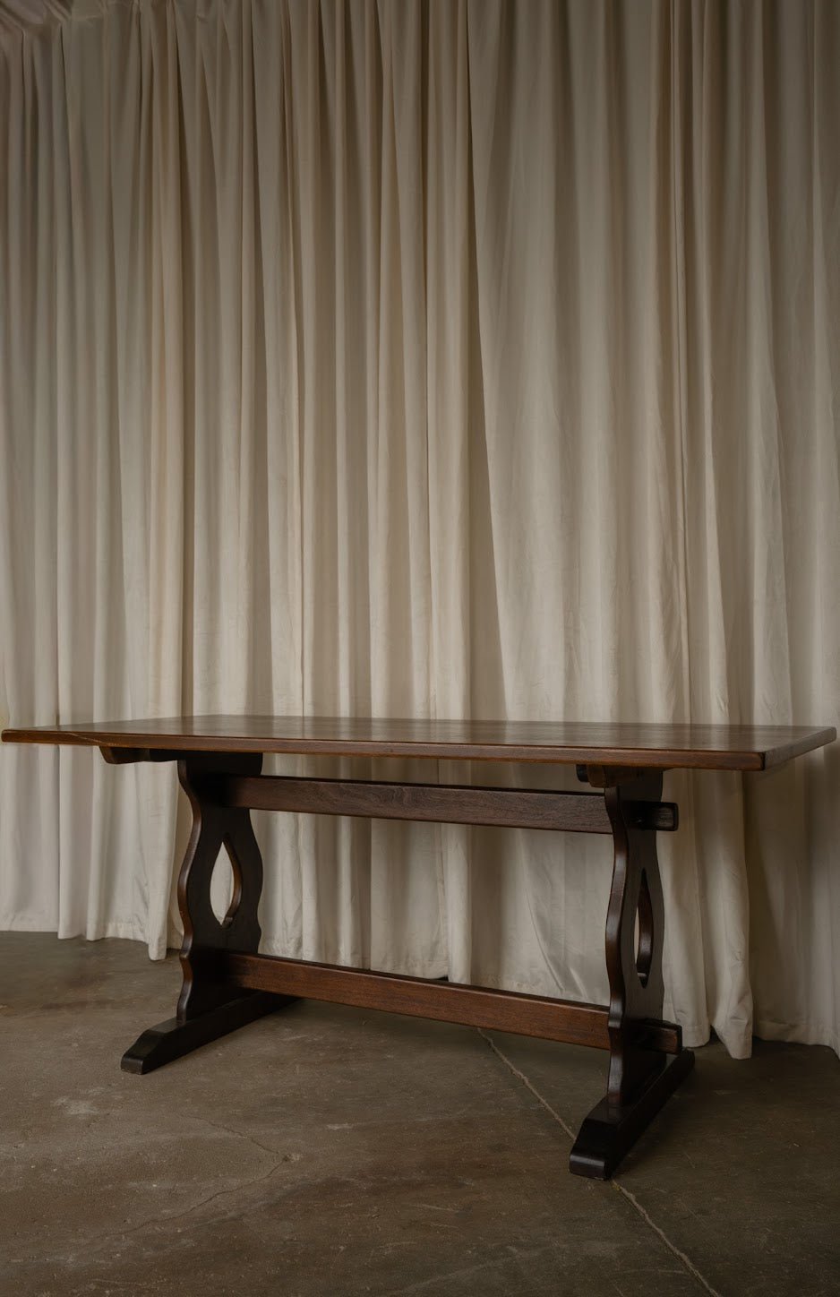 Antique Dark Wood Carved Trestle Table - IDYLL MANOR