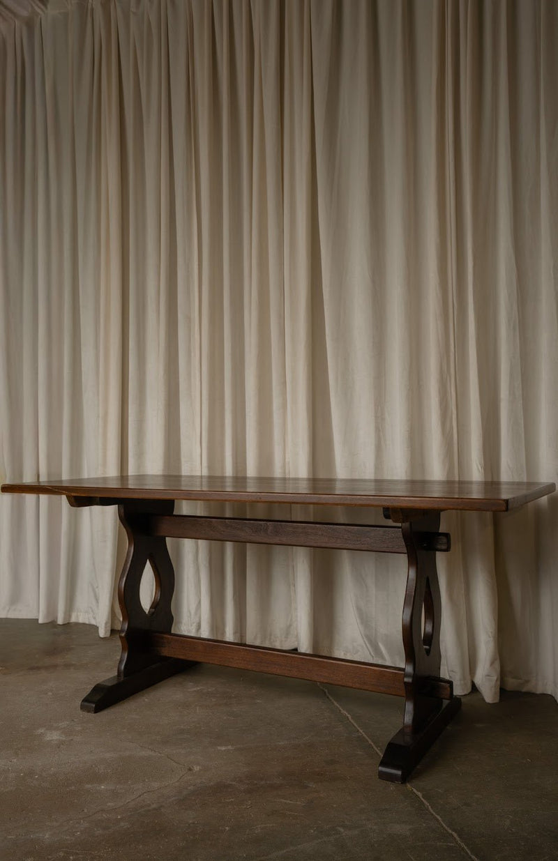 Antique Dark Wood Carved Trestle Table - IDYLL MANOR