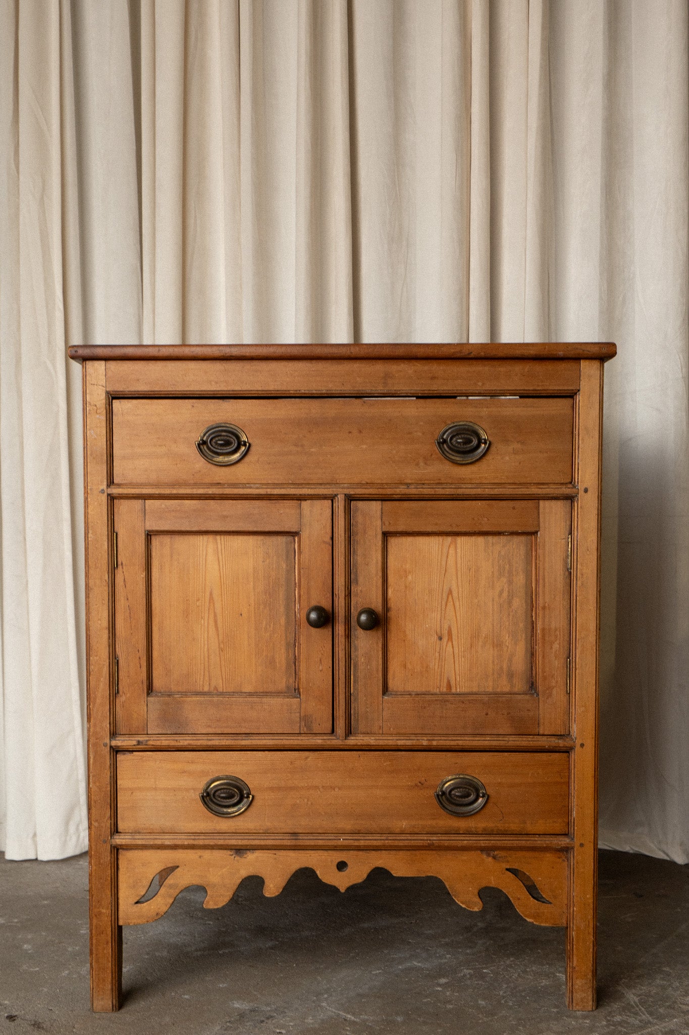 Tall Pine Kitchen Cupboard | Square Cabinet with Carved Detail - IDYLL MANOR