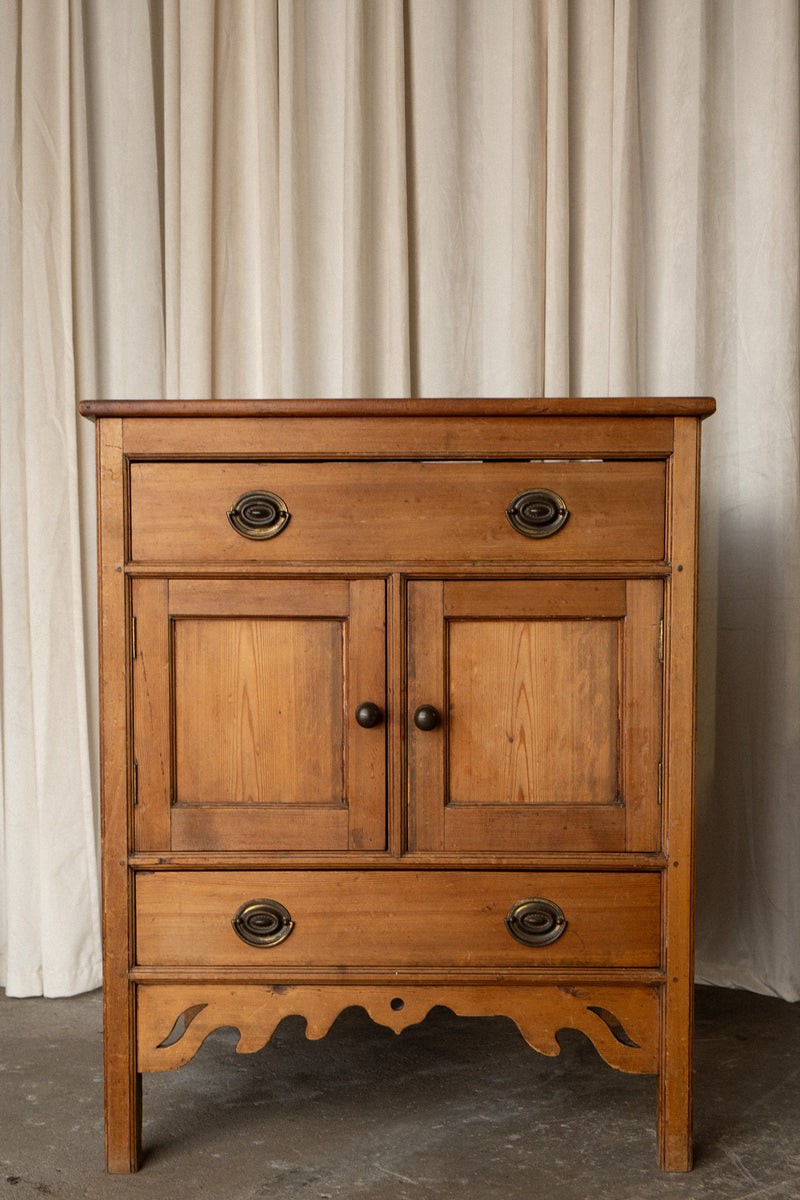 Tall Pine Kitchen Cupboard | Square Cabinet with Carved Detail - IDYLL MANOR