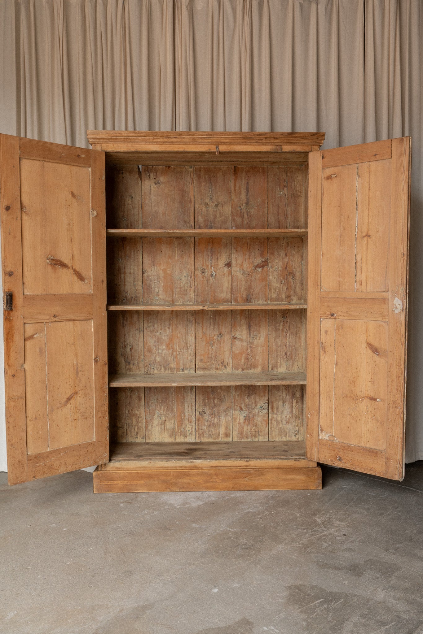 19th Century Victorian Pine Cupboard | Antique Light Pine Armoire Cabinet - IDYLL MANOR
