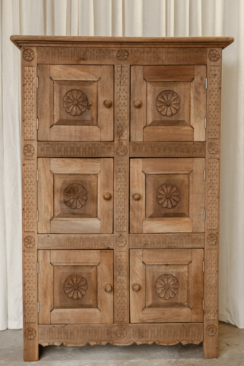 Spanish Oak Cupboard | Large 6 Door Carved Cabinet - IDYLL MANOR
