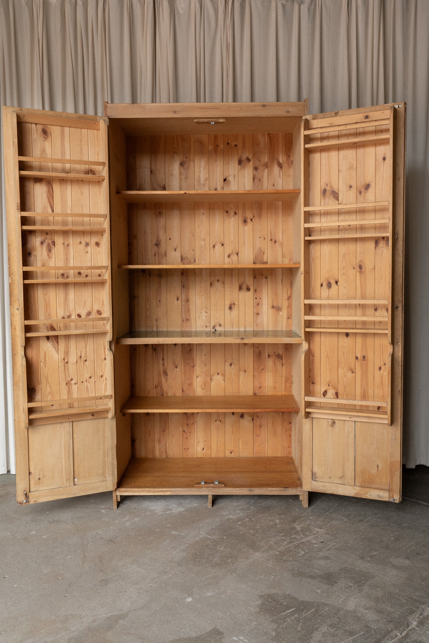 Tall Antique Pine Kitchen Pantry Larder Cabinet | English Spice Cupboard with Tile Shelf - IDYLL MANOR