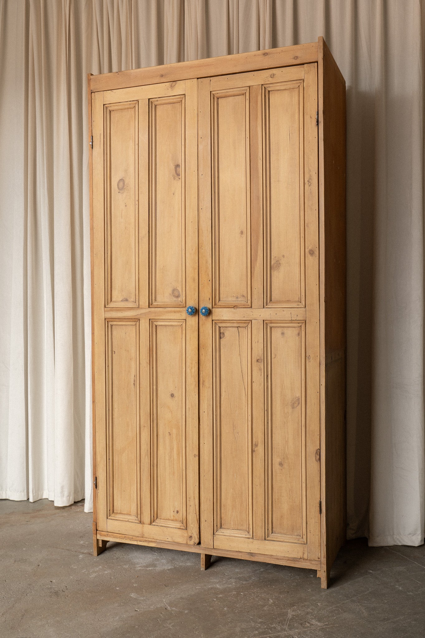 Tall Antique Pine Kitchen Pantry Larder Cabinet | English Spice Cupboard with Tile Shelf - IDYLL MANOR