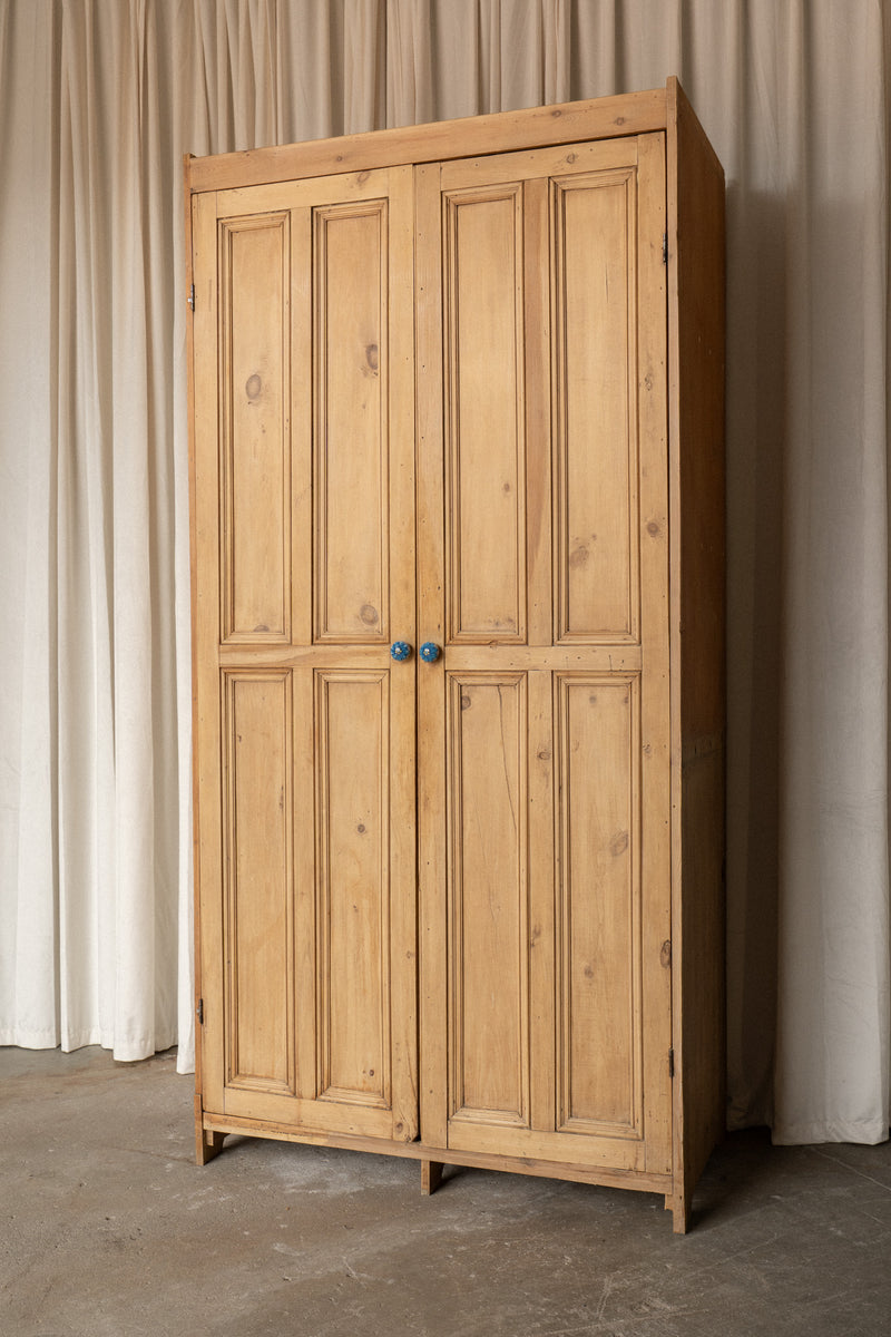 Tall Antique Pine Kitchen Pantry Larder Cabinet | English Spice Cupboard with Tile Shelf - IDYLL MANOR
