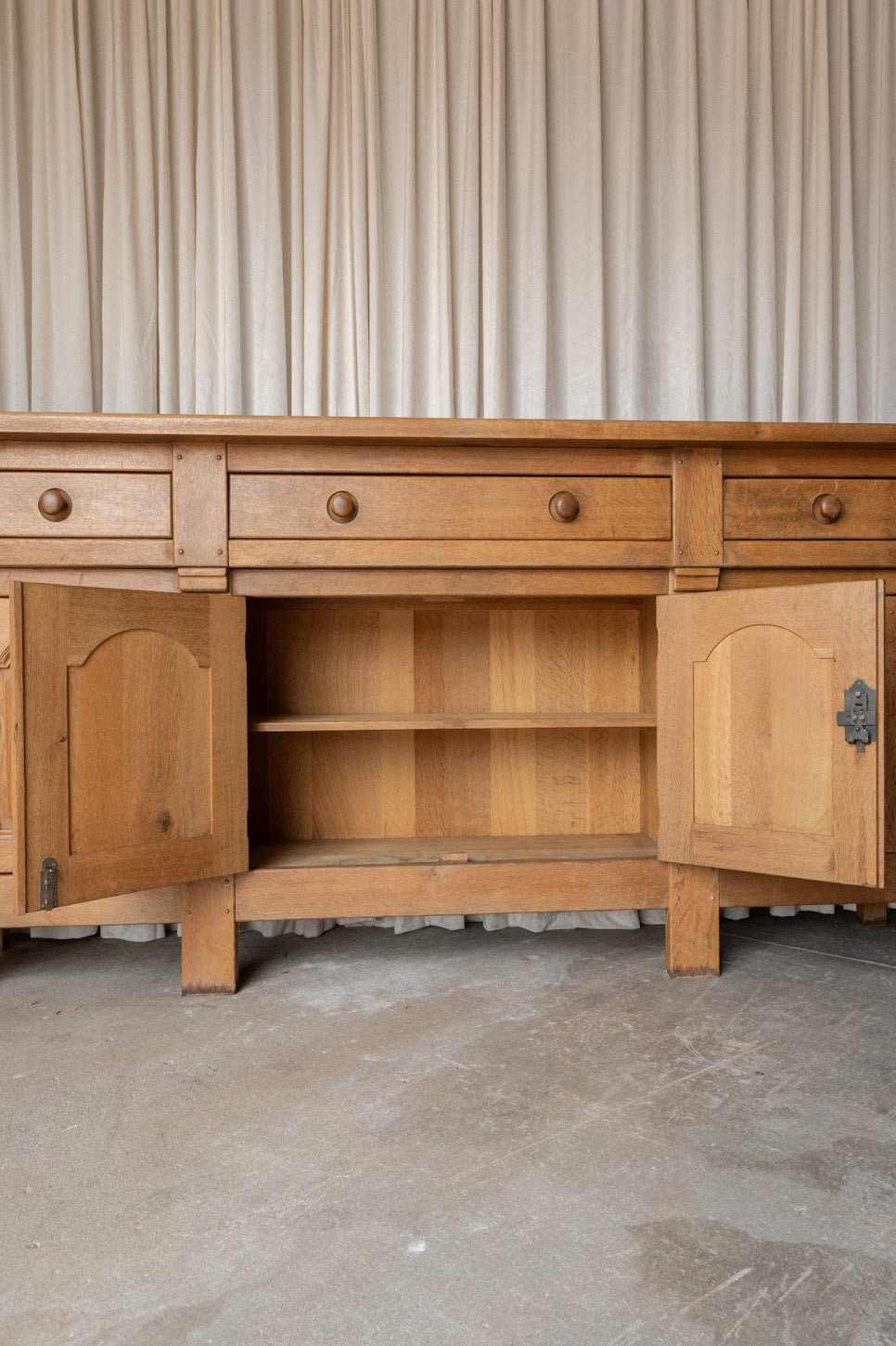 1930s XL French Oak Sideboard | Antique 4 Door Cabinet with Drawers - IDYLL MANOR