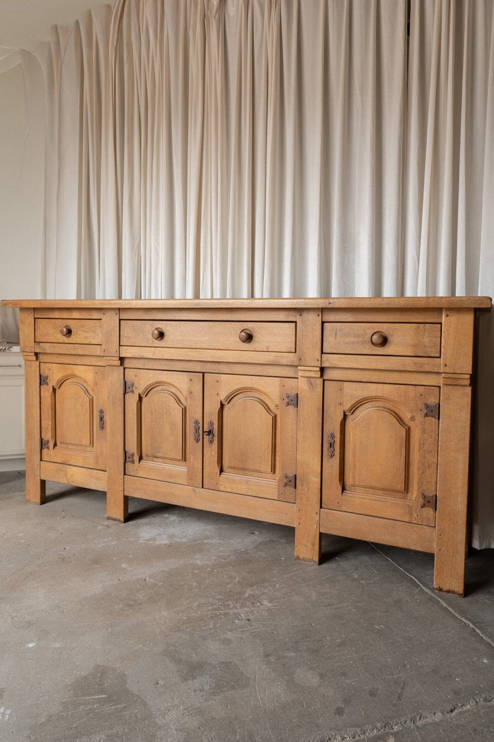 1930s XL French Oak Sideboard | Antique 4 Door Cabinet with Drawers - IDYLL MANOR