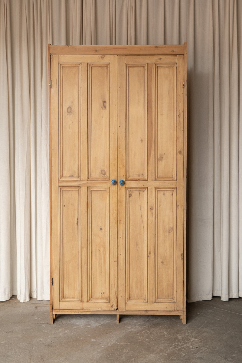Tall Antique Pine Kitchen Pantry Larder Cabinet | English Spice Cupboard with Tile Shelf - IDYLL MANOR