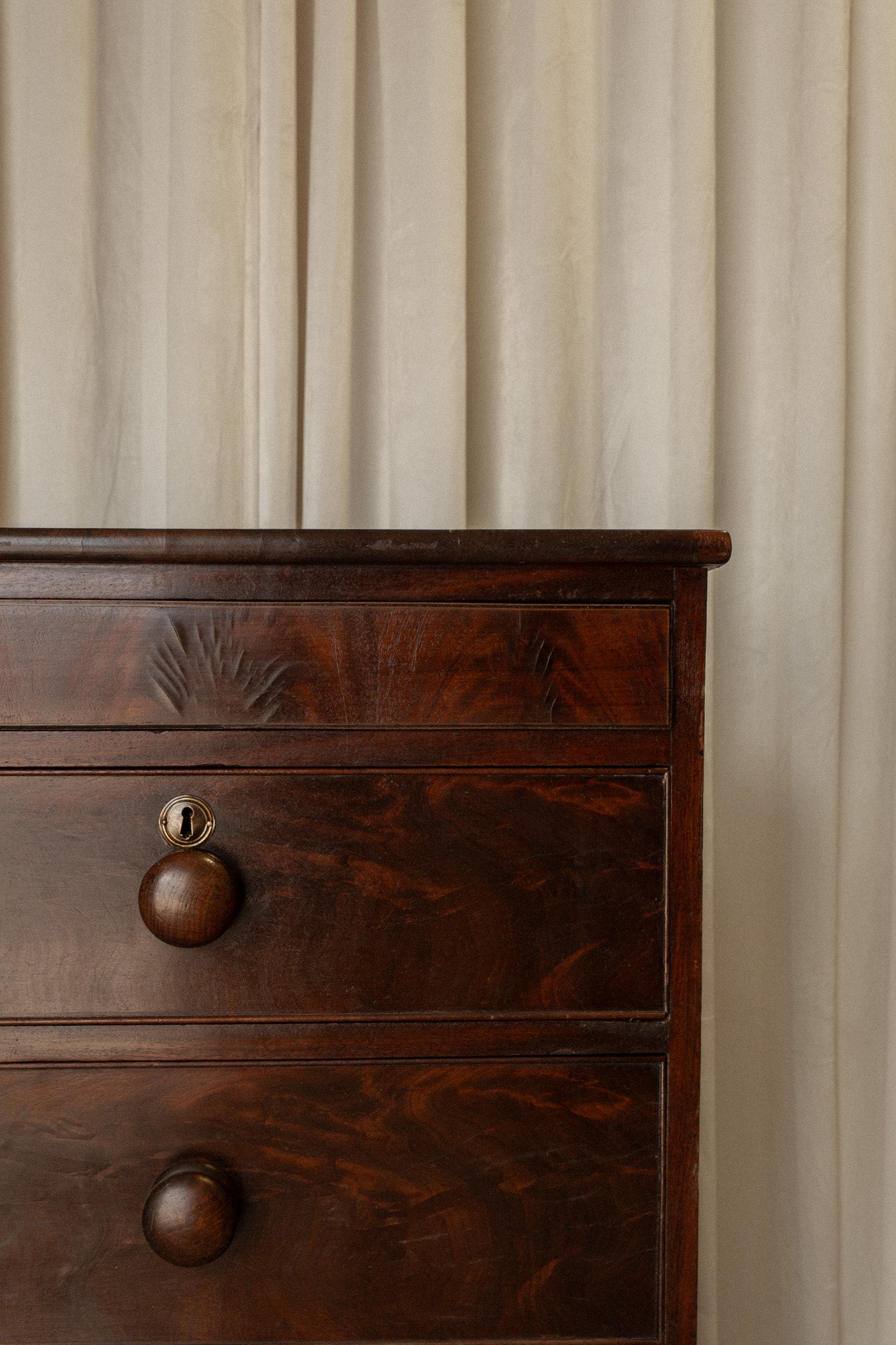 Victorian Mahogany Chest of Drawers | Antique 2 Over 3 Dresser with Carved Detail - IDYLL MANOR
