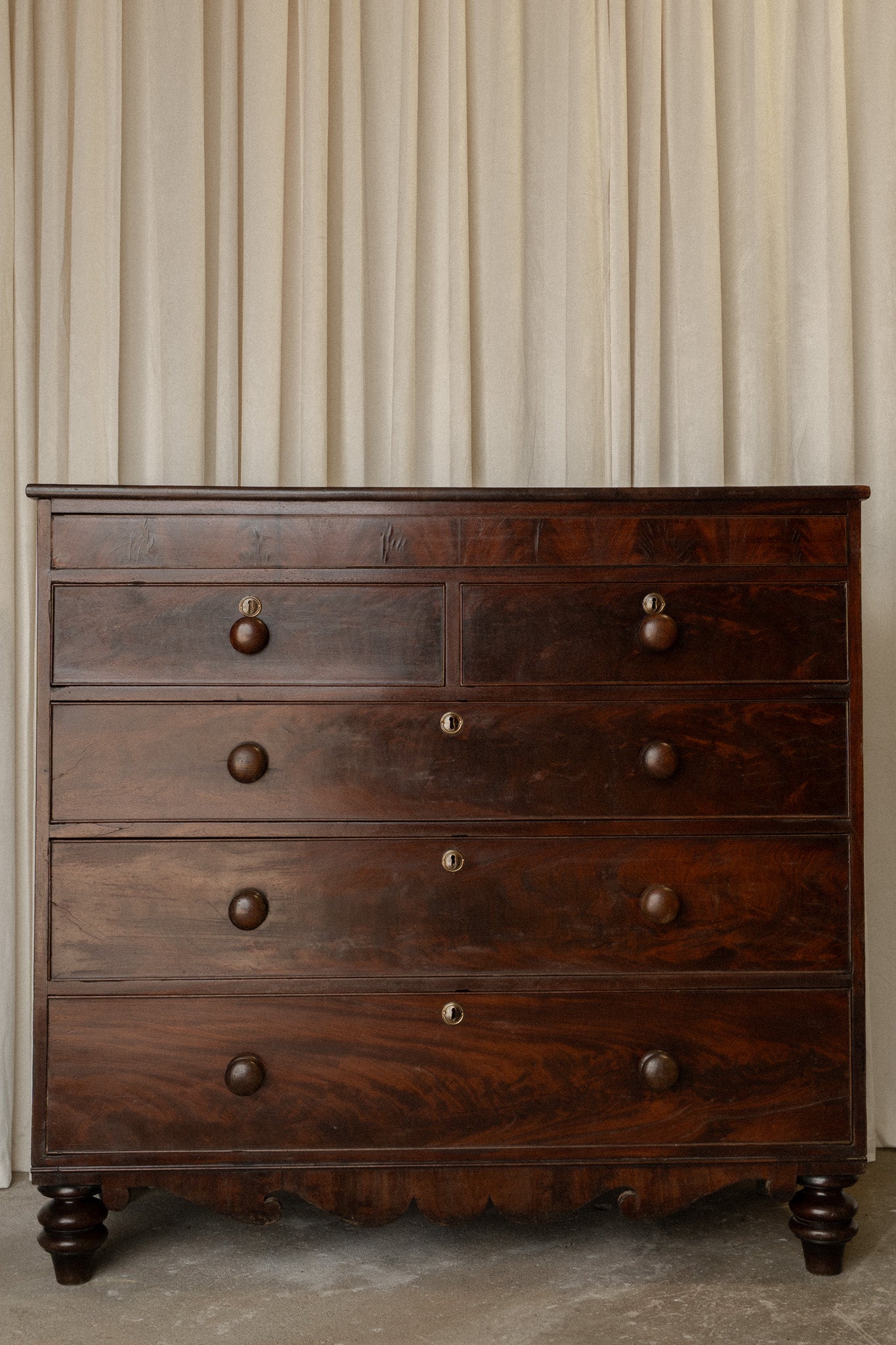 Victorian Mahogany Chest of Drawers | Antique 2 Over 3 Dresser with Carved Detail - IDYLL MANOR