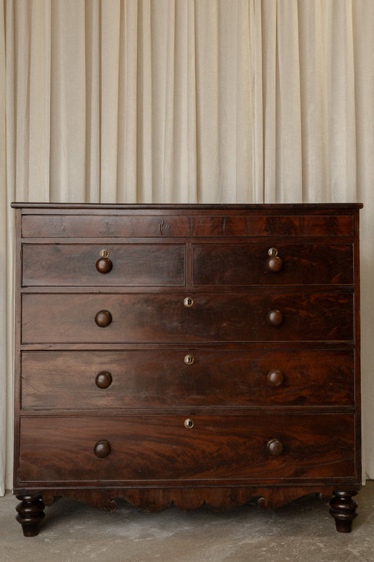 Victorian Mahogany Chest of Drawers | Antique 2 Over 3 Dresser with Carved Detail - IDYLL MANOR