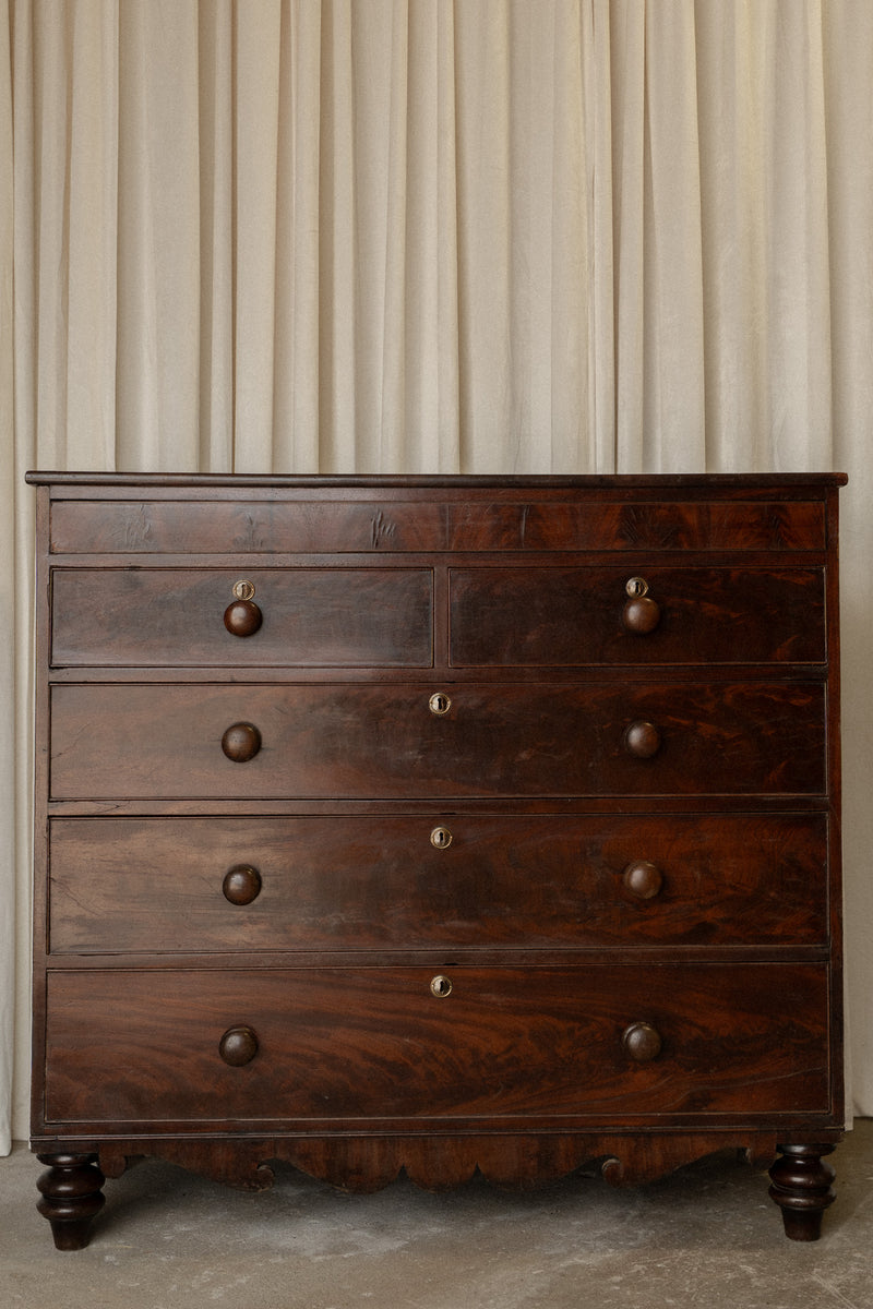 Victorian Mahogany Chest of Drawers | Antique 2 Over 3 Dresser with Carved Detail - IDYLL MANOR