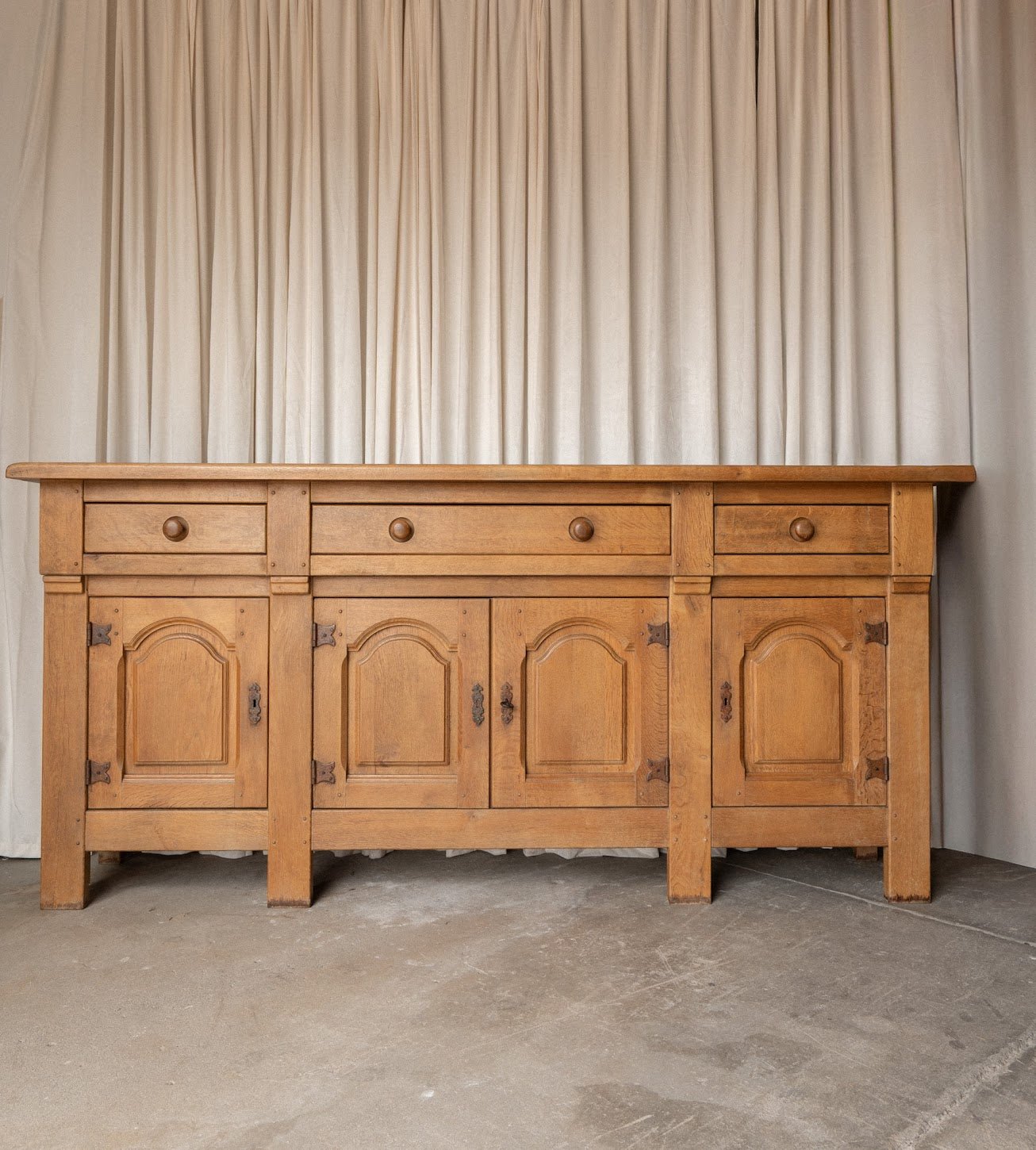 1930s XL French Oak Sideboard | Antique 4 Door Cabinet with Drawers - IDYLL MANOR