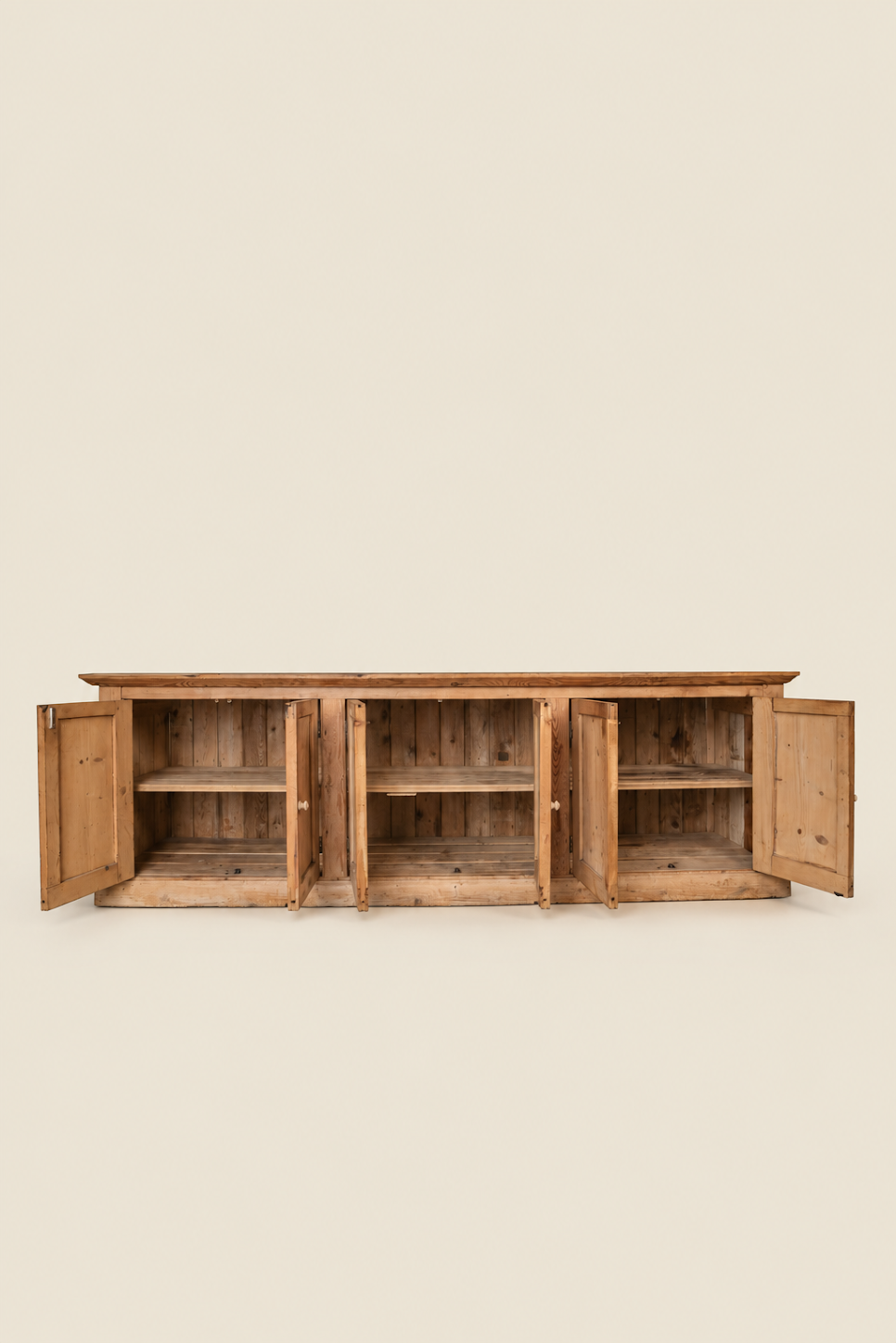 Extra-Large 9-Foot Antique Pine Sideboard Cupboard with Shelves