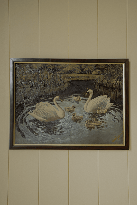 Oil Painting of Swans and Cygnets - IDYLL MANOR