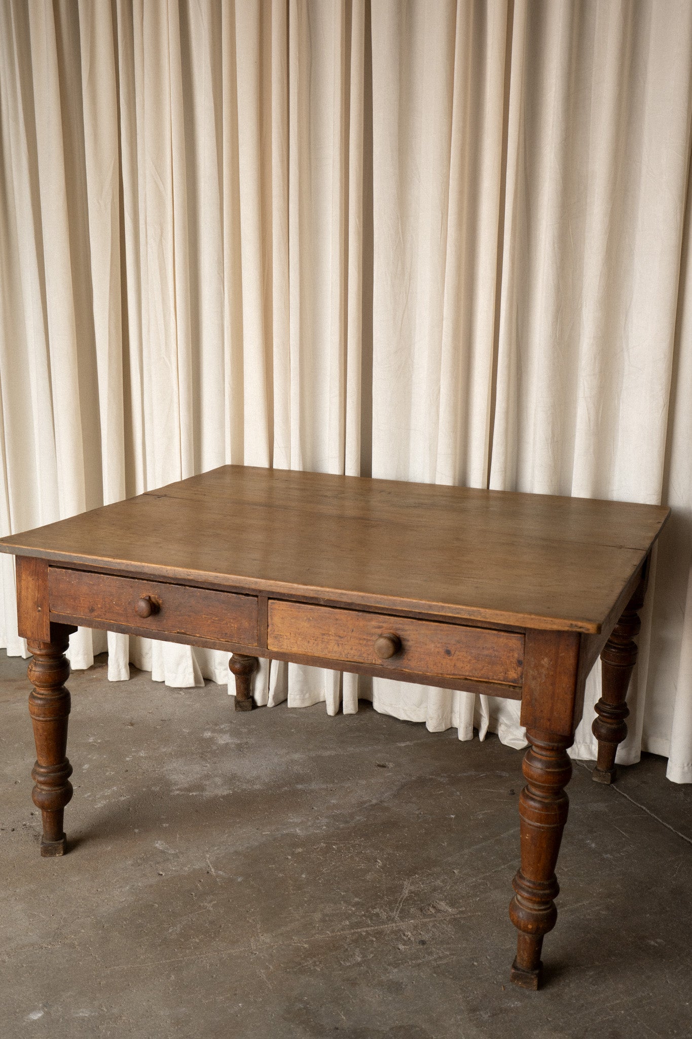 Antique Pine Farmhouse Table | 2 Drawers - IDYLL MANOR