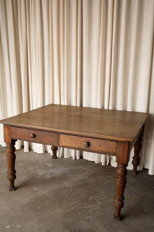 Antique Pine Farmhouse Table | 2 Drawers - IDYLL MANOR