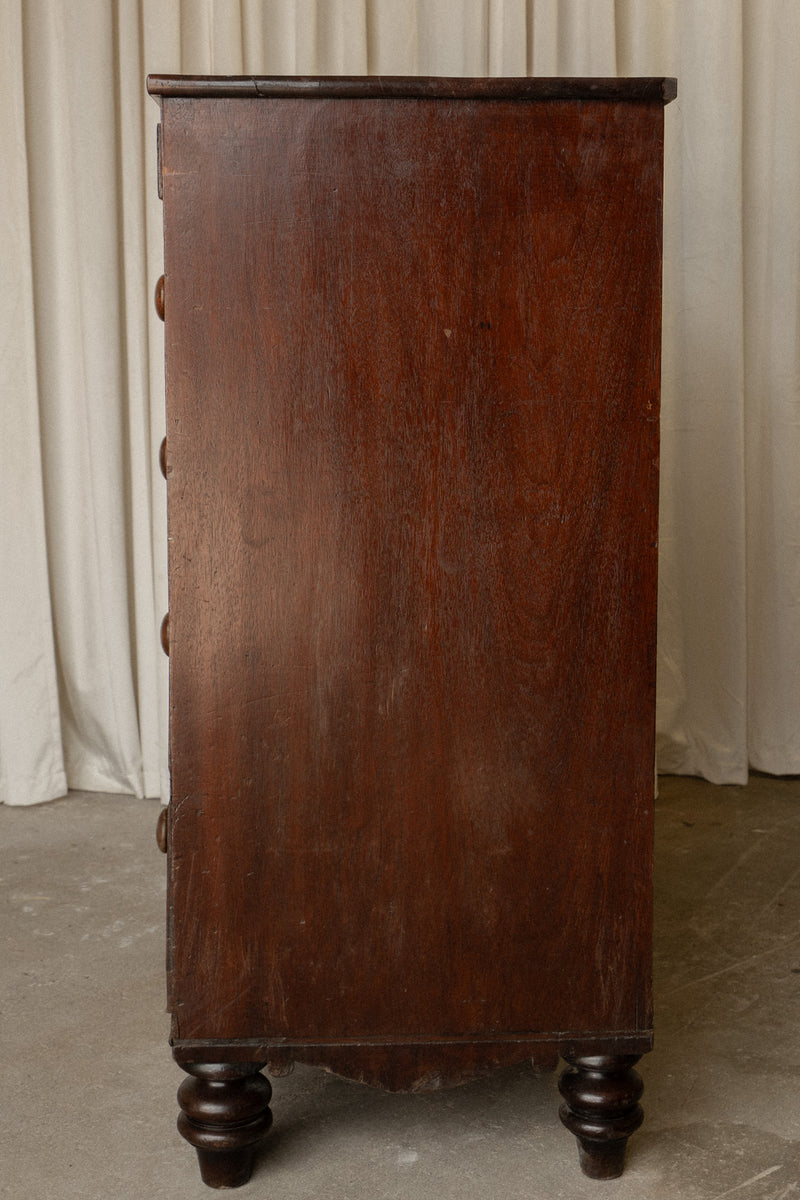 Victorian Mahogany Chest of Drawers | Antique 2 Over 3 Dresser with Carved Detail - IDYLL MANOR
