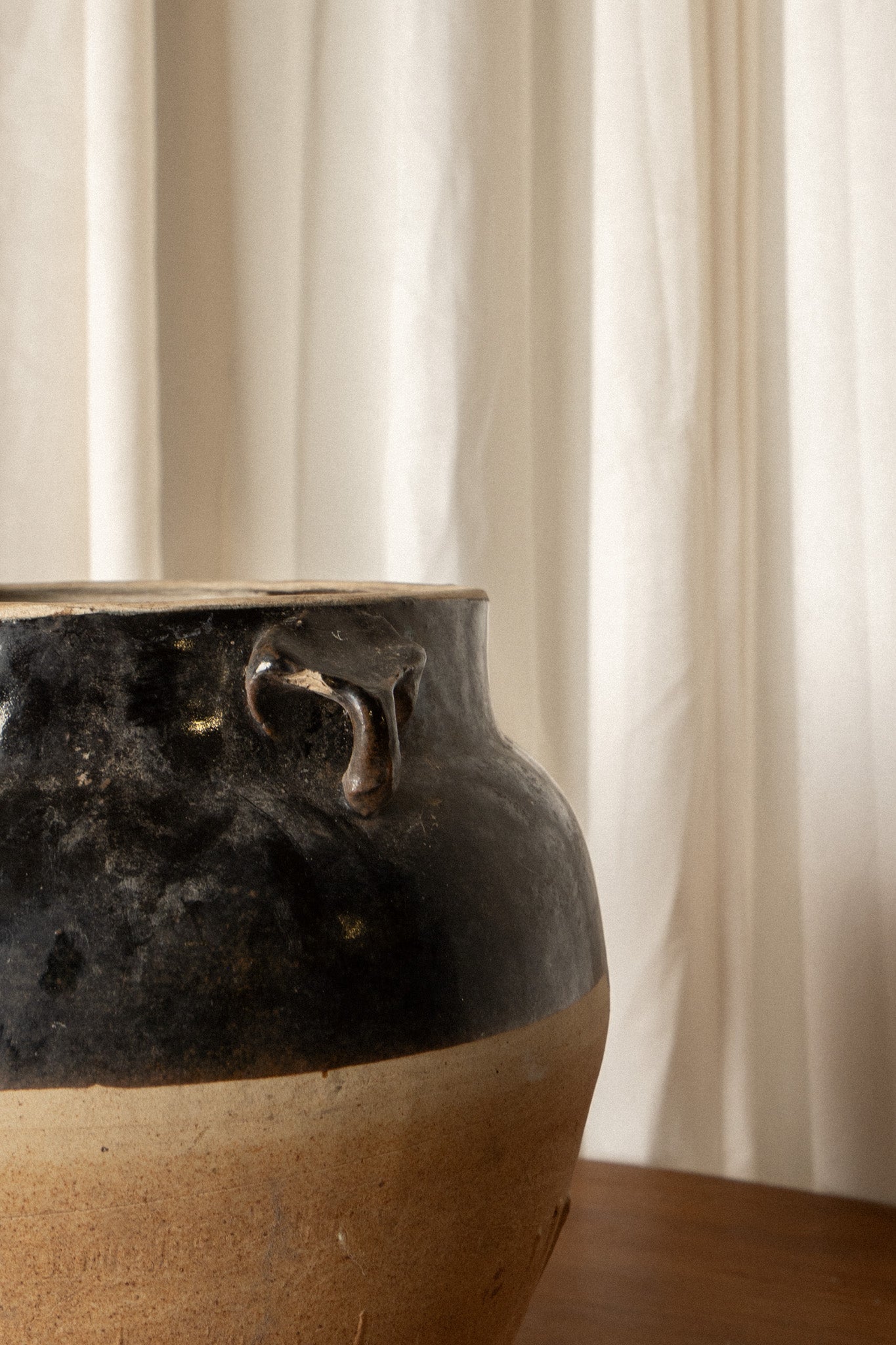 French Pottery Vase | Black & Cream Ceramic Vessel - IDYLL MANOR