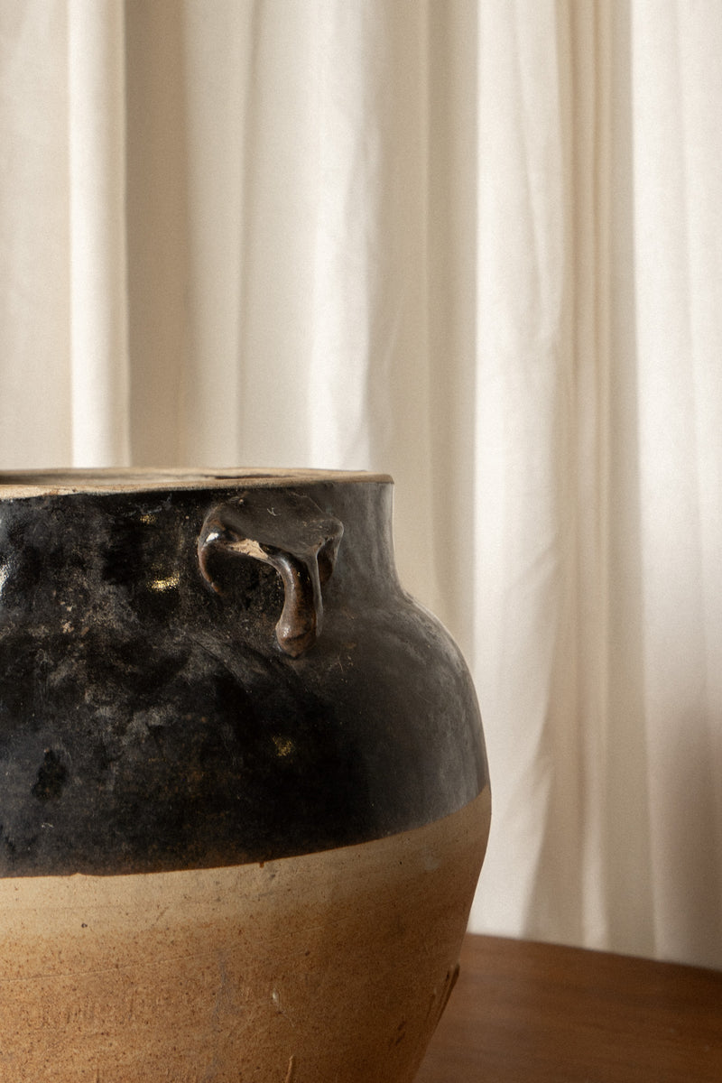 French Pottery Vase | Black & Cream Ceramic Vessel - IDYLL MANOR