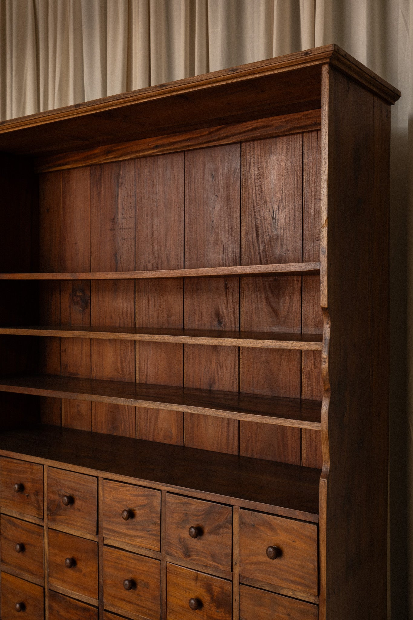 Apothecary Bookcase | Oak 18 Drawer Storage Piece - IDYLL MANOR
