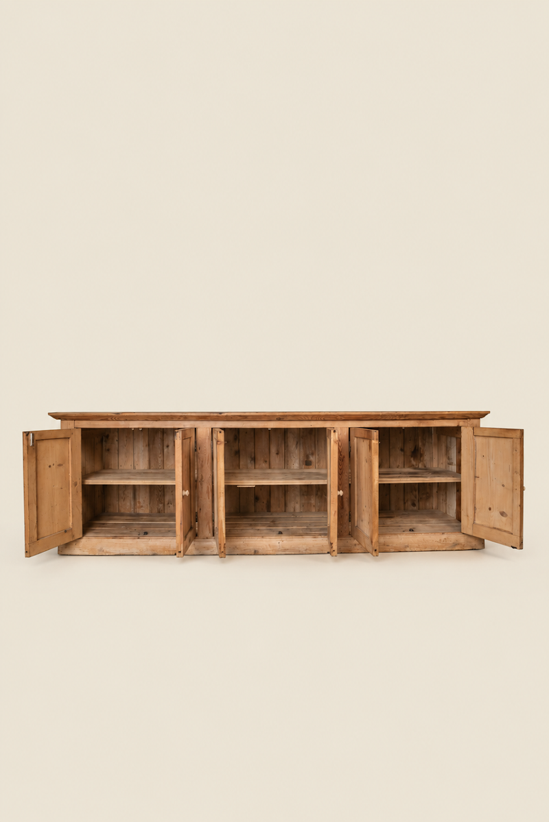 Extra-Large 9-Foot Antique Pine Sideboard Cupboard with Shelves