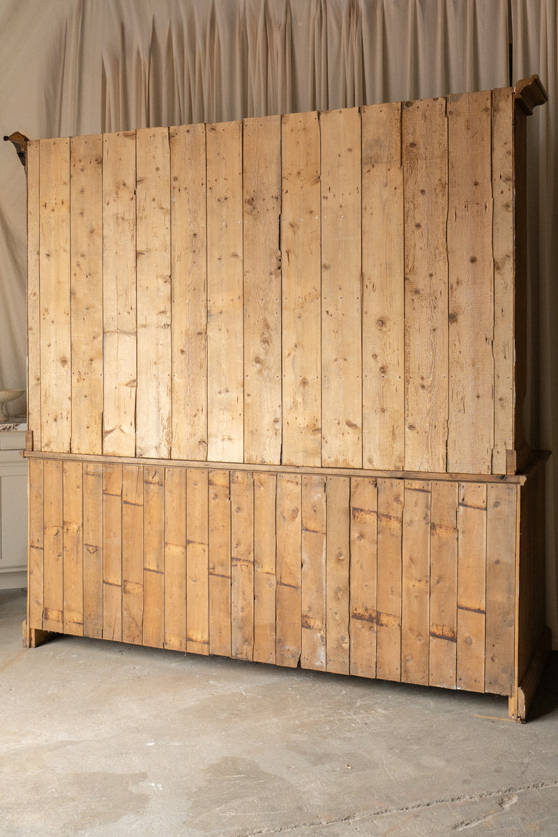 XL Antique Pine Kitchen Hutch | English Dresser Cabinet with Scalloped Shelving - IDYLL MANOR