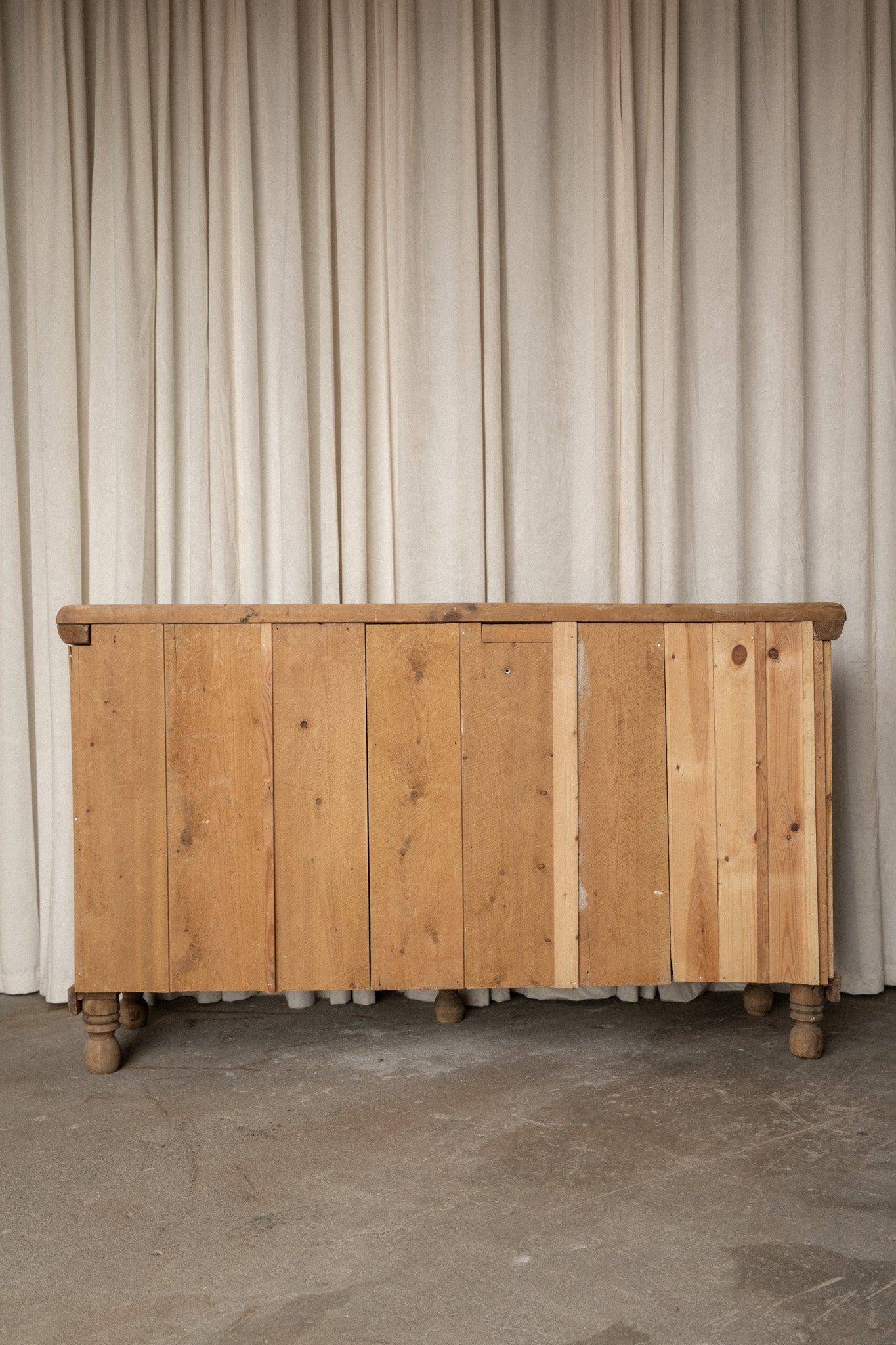 Antique Pine Sideboard | 6 Drawer Dresser with Brass Pulls - IDYLL MANOR