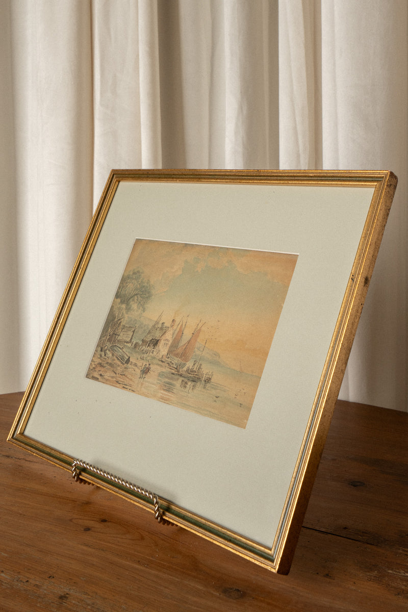 19th Century Coastal Watercolor Study | Gilt Frame - IDYLL MANOR