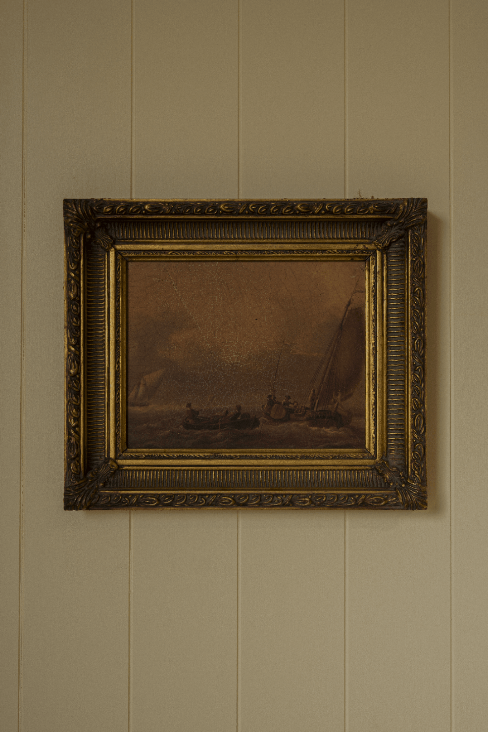 Antique Maritime Painting | Sailboat Scene in Ornate Gilt Frame - IDYLL MANOR