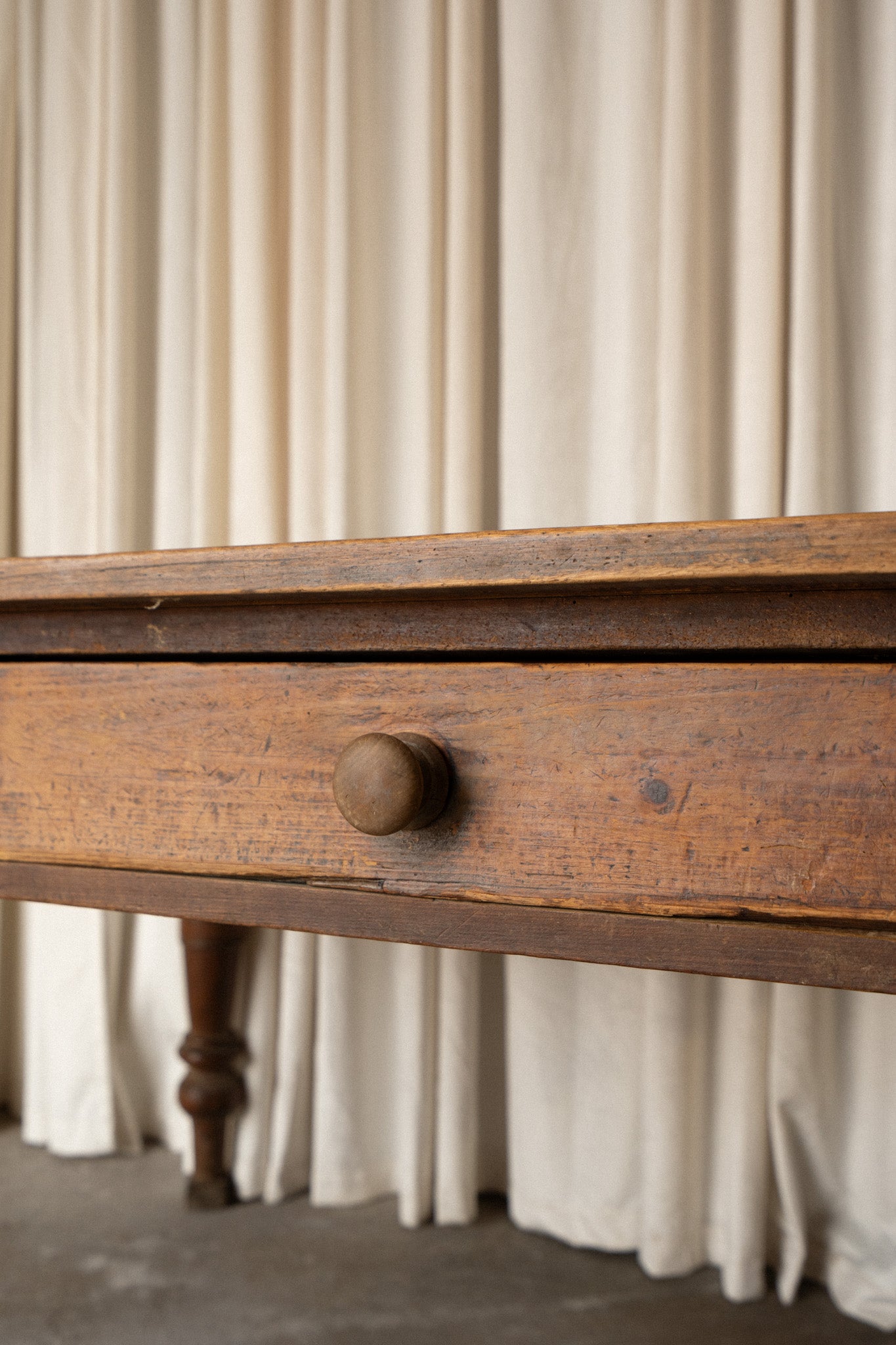 Antique Pine Farmhouse Table | 2 Drawers - IDYLL MANOR