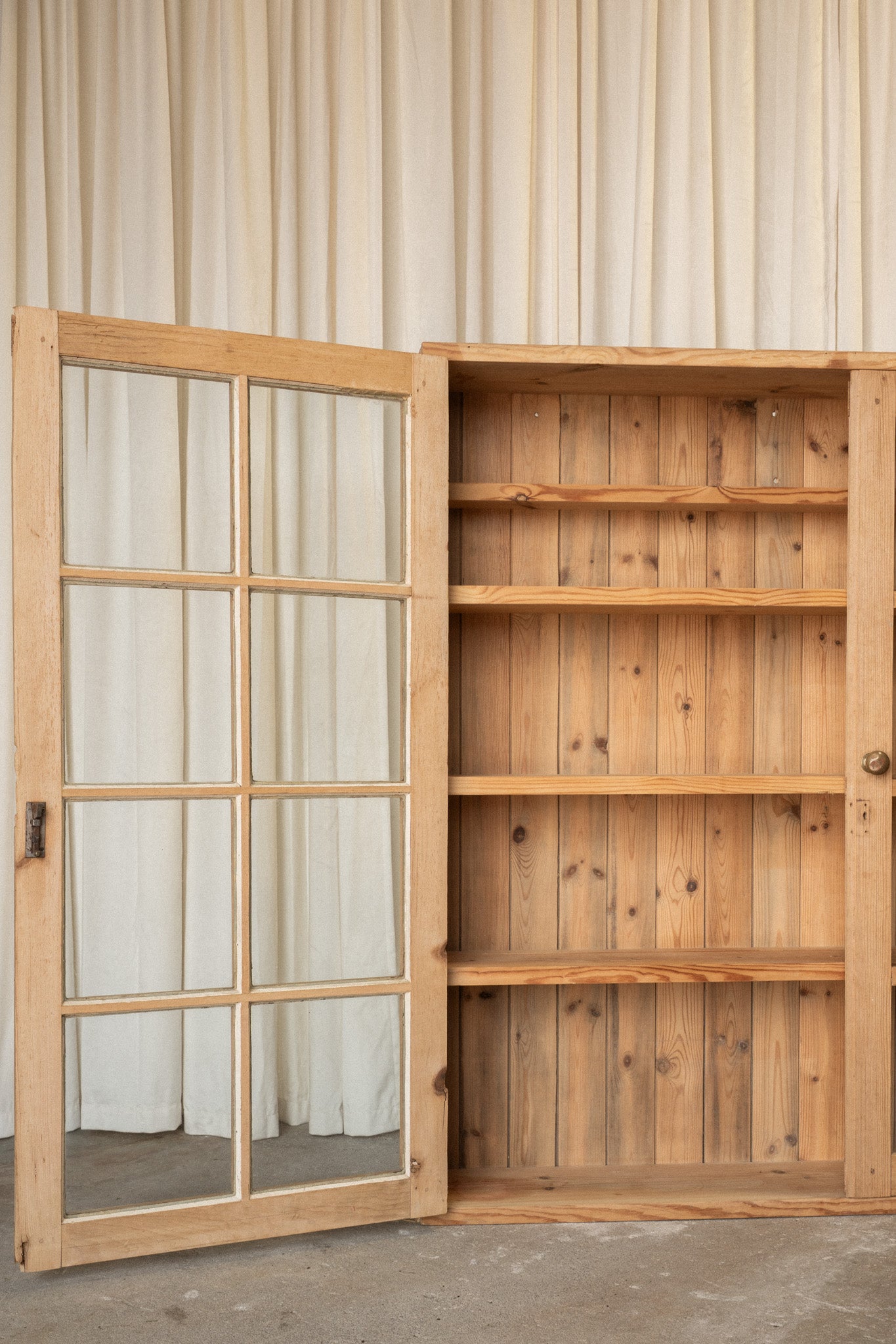 Antique Pine Glazed Display Cabinet | Countertop Bookcase Hutch - IDYLL MANOR