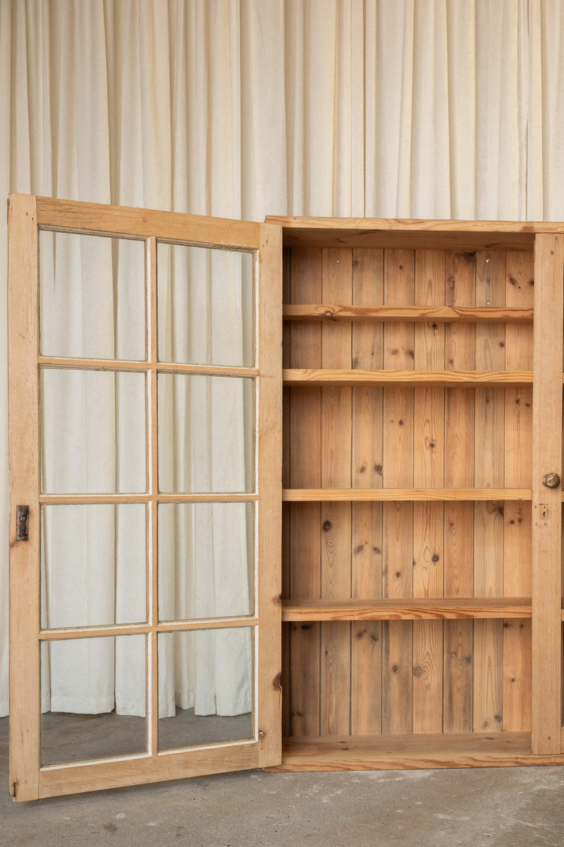Antique Pine Glazed Display Cabinet | Countertop Bookcase Hutch - IDYLL MANOR