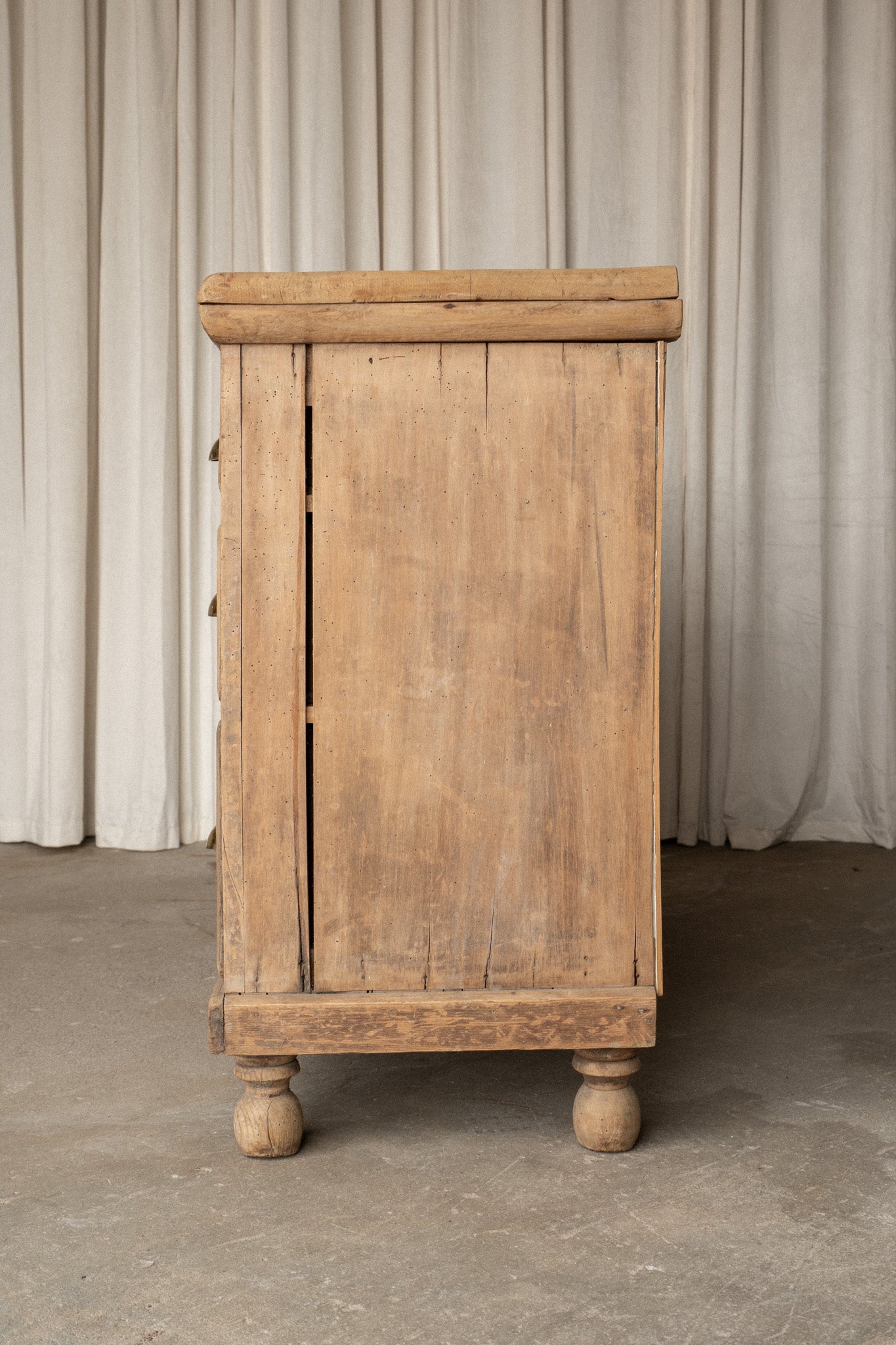 Antique Pine Sideboard | 6 Drawer Dresser with Brass Pulls - IDYLL MANOR