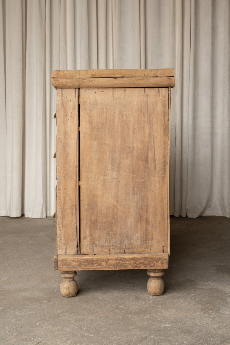 Antique Pine Sideboard | 6 Drawer Dresser with Brass Pulls - IDYLL MANOR