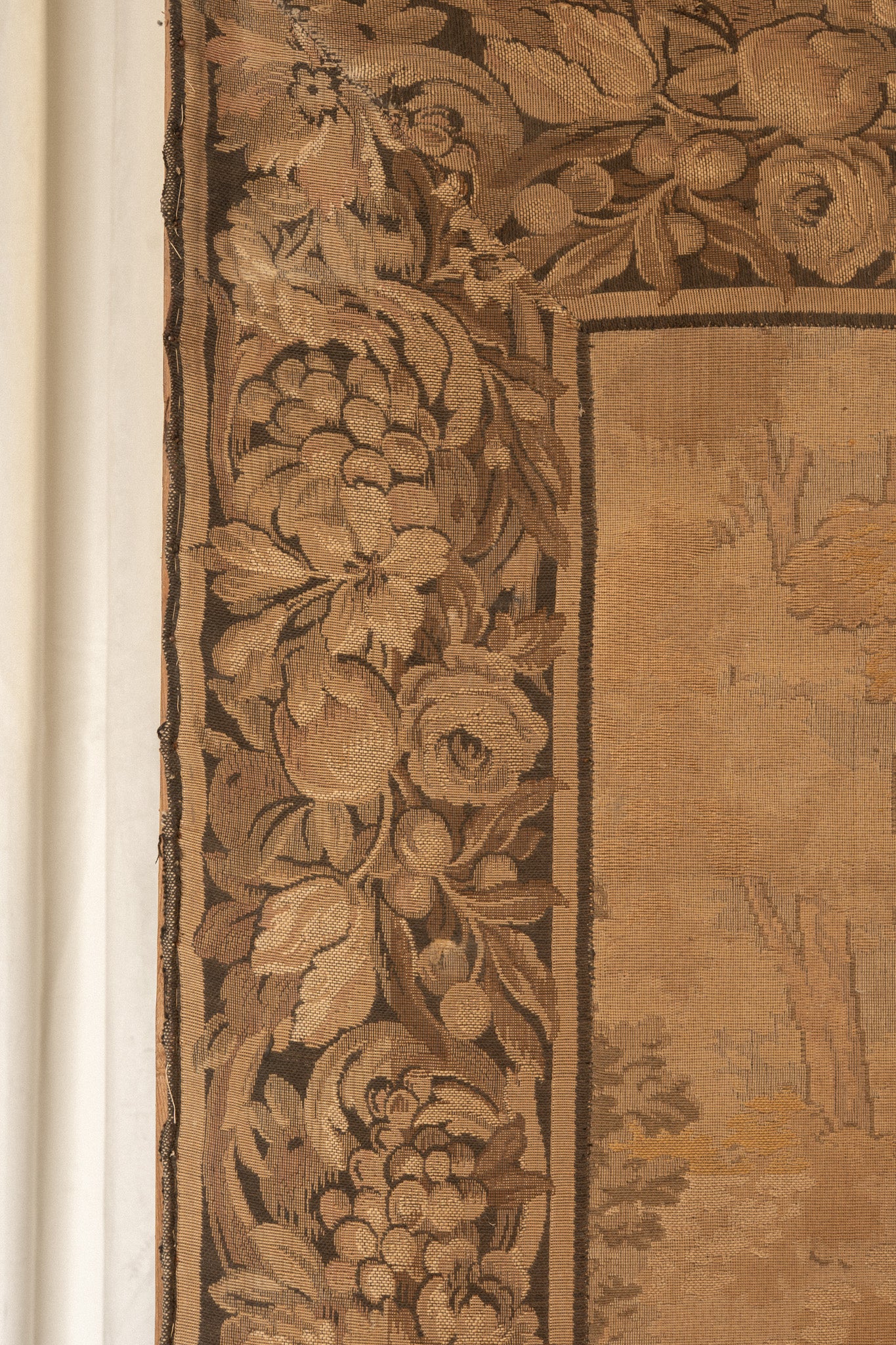 Large Antique French Tapestry on Wooden Frame - IDYLL MANOR