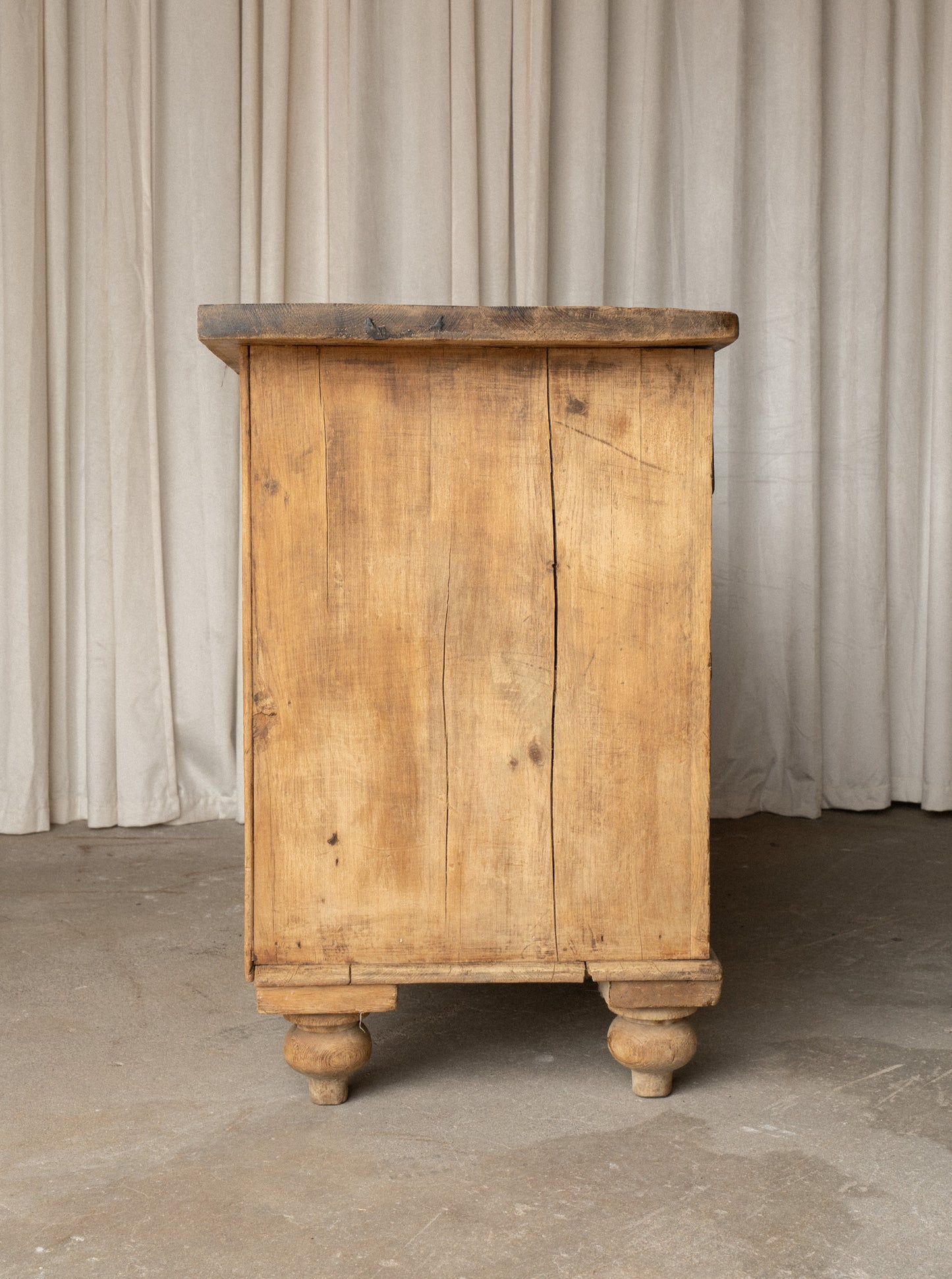 Victorian Pine Sideboard | Antique 7 Drawer Server with Bun Feet - IDYLL MANOR