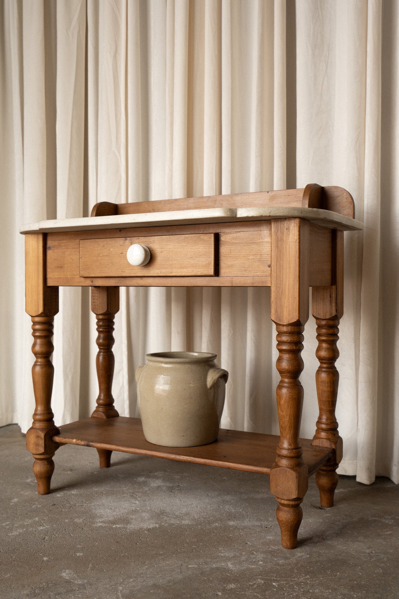 Victorian Pine Washstand with Marble Top | Antique Entryway Cabinet - IDYLL MANOR