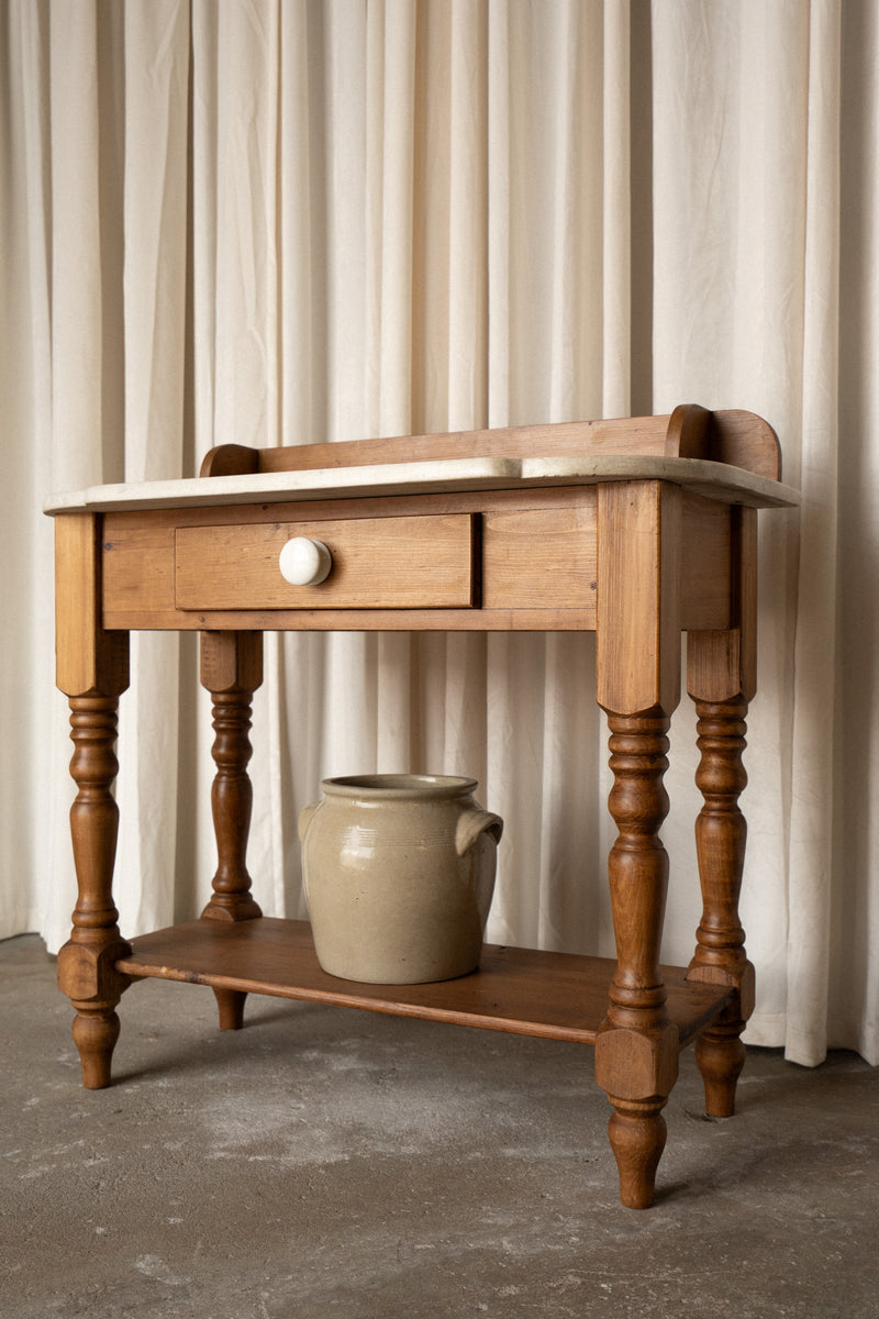 Victorian Pine Washstand with Marble Top | Antique Entryway Cabinet - IDYLL MANOR